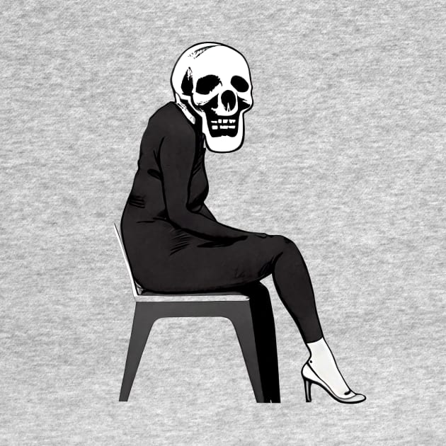 woman with skull face sitting alone abyss. skull dream platinum return. blood money by Tiger Picasso